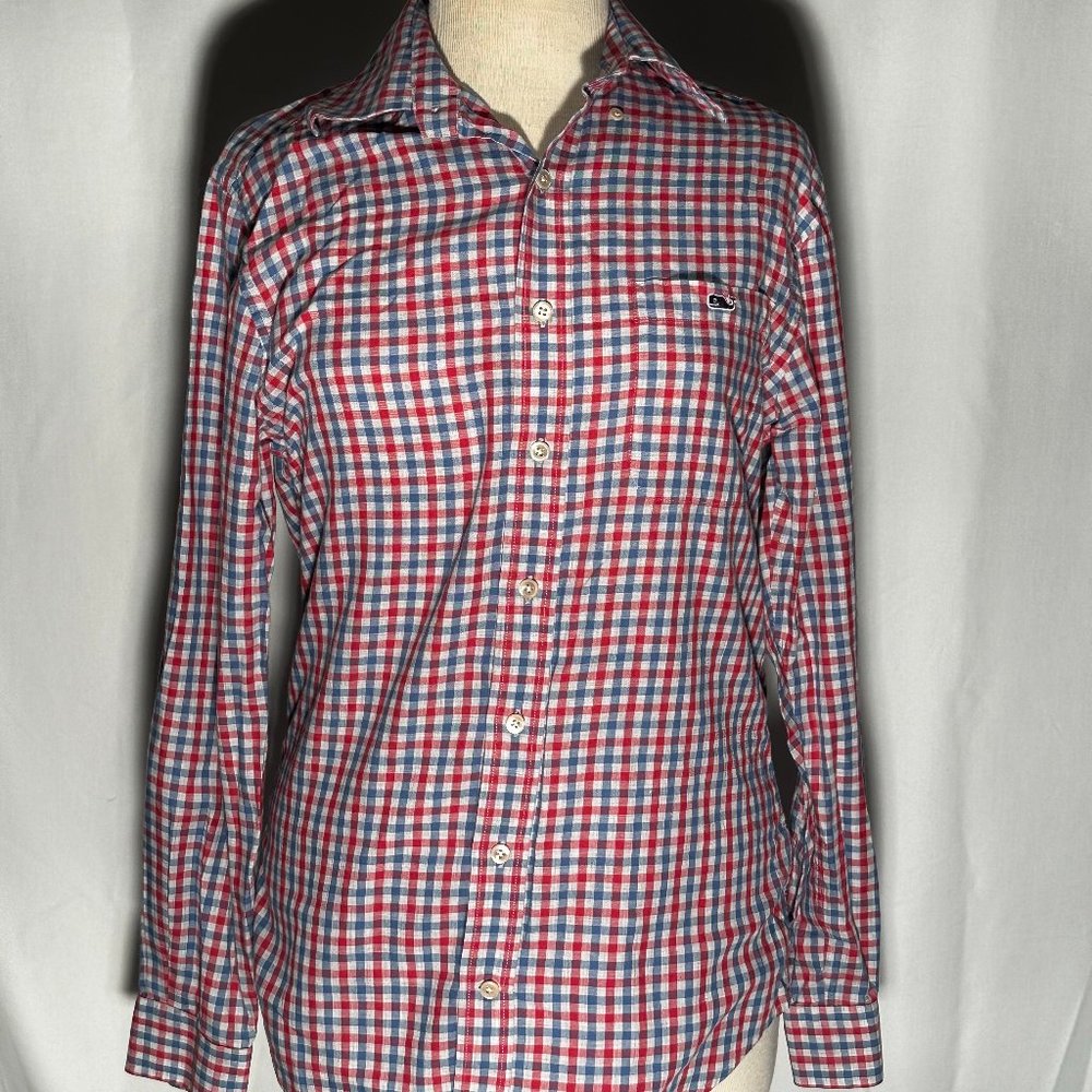 Red and Blue Vineyard VinesSlim Fit Tucker Shirt Size S